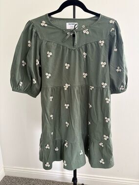 Old Navy Sage Green Linen-Blend Girls Dress